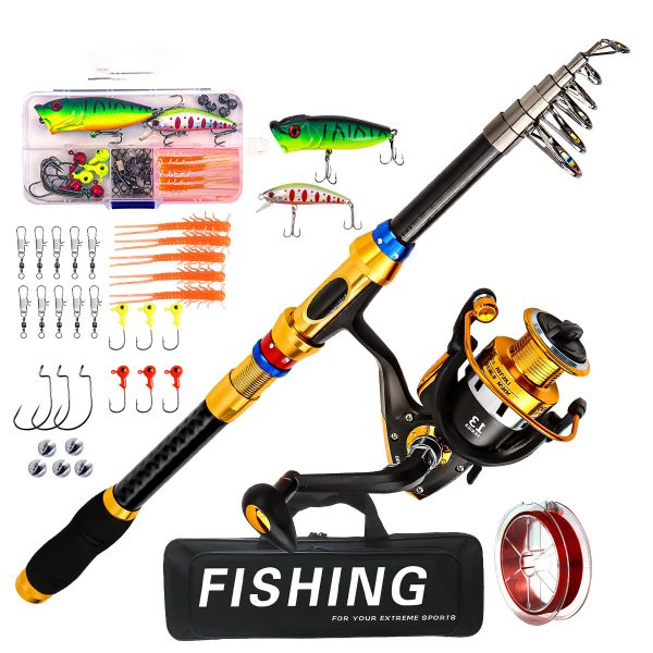 2.4-3.6M Carbon Fiber Telescopic Lure Rod &amp; Reel Set Fishing Kit (410-E)