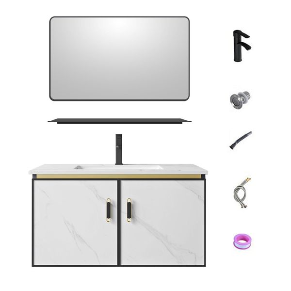 31.5"Black Bathroom Vanity with Sink &amp; Mirror Shelf, Modern Storage Cabinet