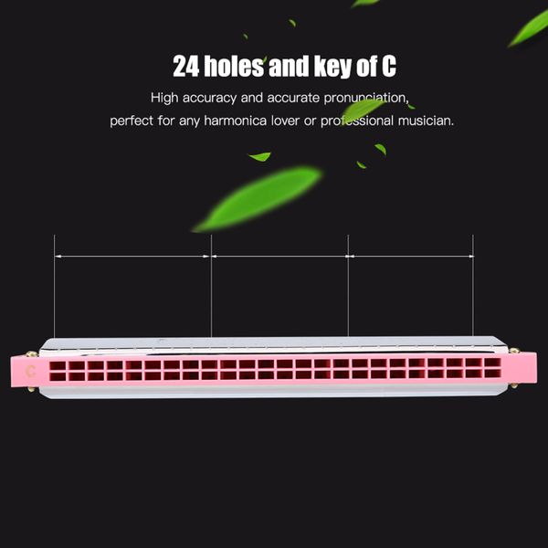 Key of C Harmonica 24 Holes Metal Mouth Organ Toy for Kids (Pink)