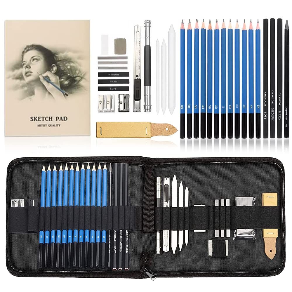 35 Pieces Professional Drawing Pencils and Sketch Kit for Artist