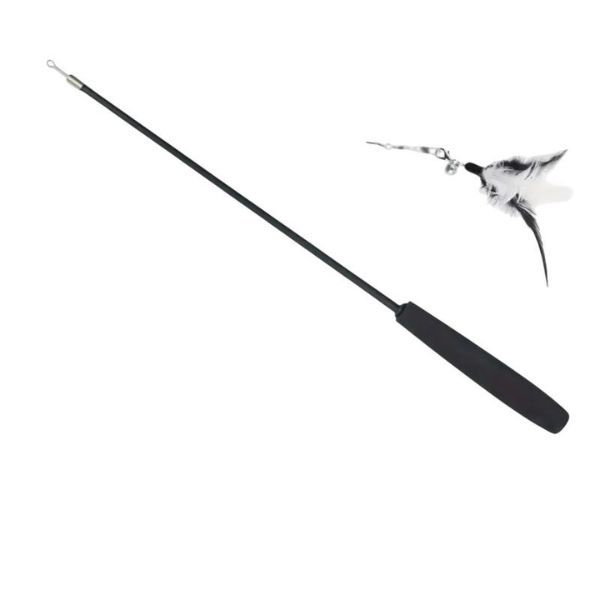 180cm Retractable Cat Teaser Wand with Feather Toy - Grey &amp; Black Feather