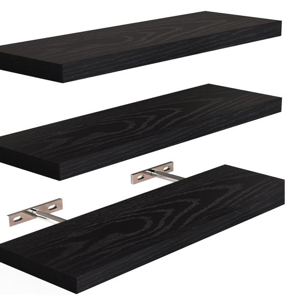 3 x Wooden Wall Mounted Floating Display Shelf Invisible Brackets-16"x6.7