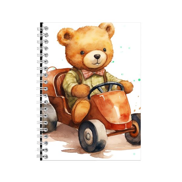 Red Car A5 Notebook Spiral Lined Teddy Bear Lovers Graphic Notepad Gift 189
