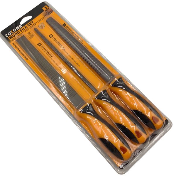 TOKOMA 3-Piece Wood File Set (Flat, Round, Half-Round 200mm)