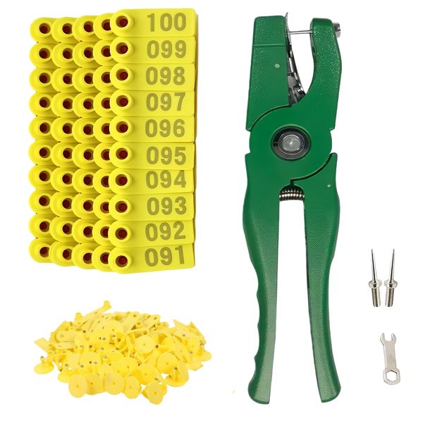 PE Ear Tag Applicator Set,100 Sheep Ear Tag &amp; Spare Pins