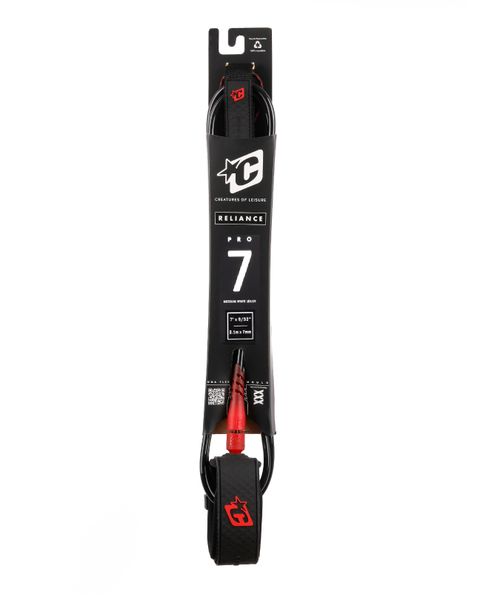 Creatures Pro 7 ft - Surfboard Leash Black Fluro Red