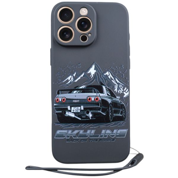 Skyline Motif Phone Case With Lanyard Compatible With IP16 Pro Max - Black
