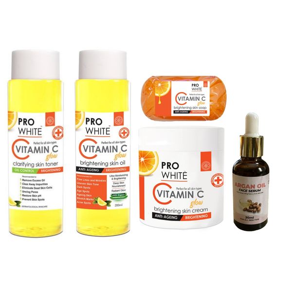 Vitamin C Brightening Soap, Toner, Oil, Cream With Argan Oil Face Serum