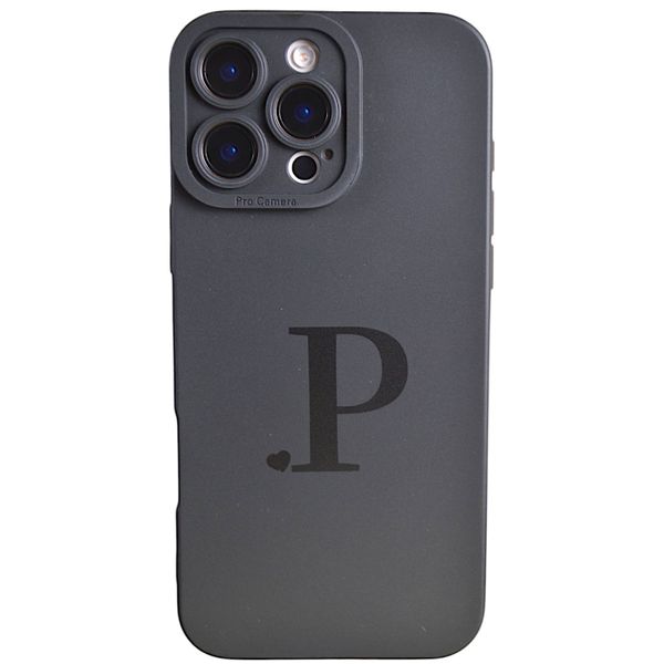 Phone Case with Initial 'P' Print and Pro Cam Compatible with Iphone 16 Pro Max - Black