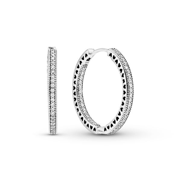 Pandora Sparkle &amp; Hearts Hoop Earrings Silver