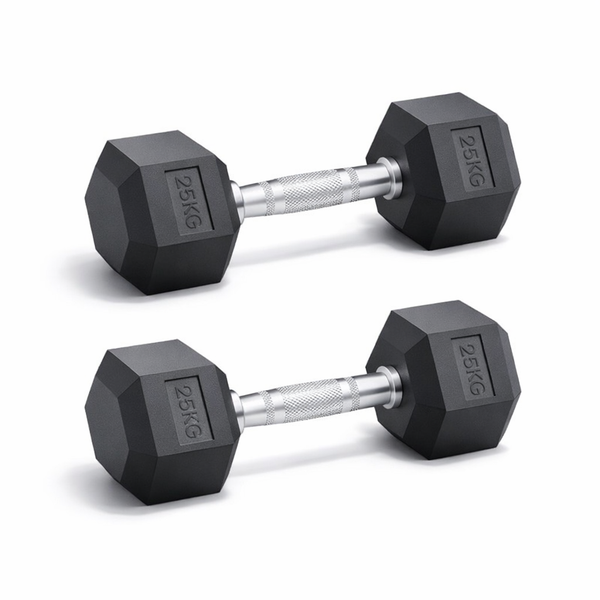 Premium 50kg Rubber Hex Dumbbell Set - 2 x 25kg
