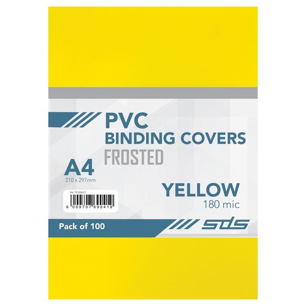 SDS A4 Binding Covers Yellow - 180 Micron - Pack of 100 Sheets