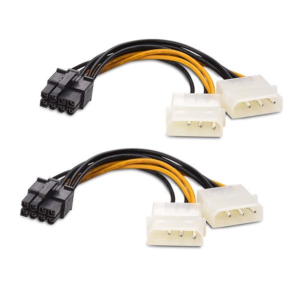 2PCS Dual Molex 4-Pin Male to 8-Pin Male PCI Cable