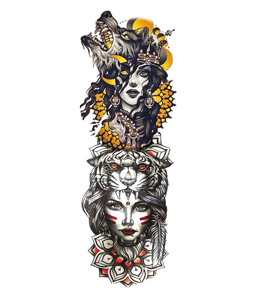POU Full Arm Temporary Tattoo Sleeve - Native Princess