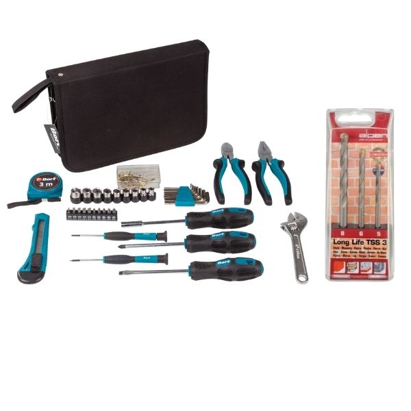 Bort - DIY Hand Tool Set (39 Piece) & Alpen Masonry Drill Bits (3 Piece)