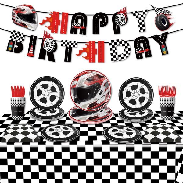 Racing Cars Birthday Tableware Set - Plates, Cups and Napkins