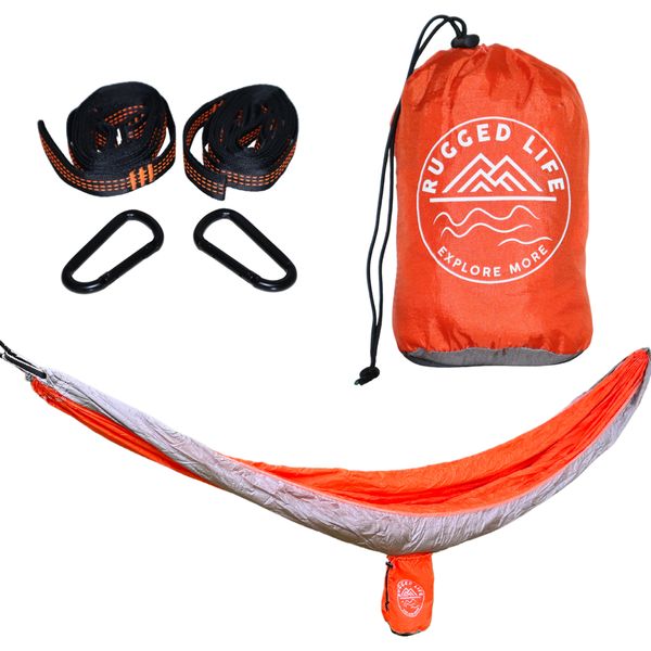 Rugged Life Hammock with Daisy Chains &amp; Carabiners - 200kg capacity Orange