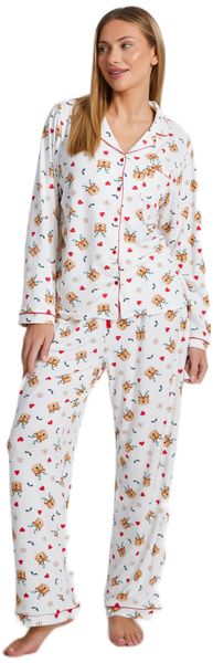 Quiz - Women Cream Reindeer Print Long Pyjama Set