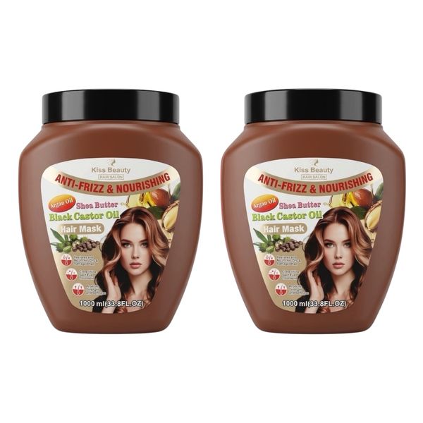 2 pack-Kiss Beauty Black Castor Oil Anti-Frizz&amp;Nourishing Hair Mask 1000ml