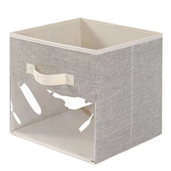 Fabric Cube Storage Box Transparent Storage Box Creamy White