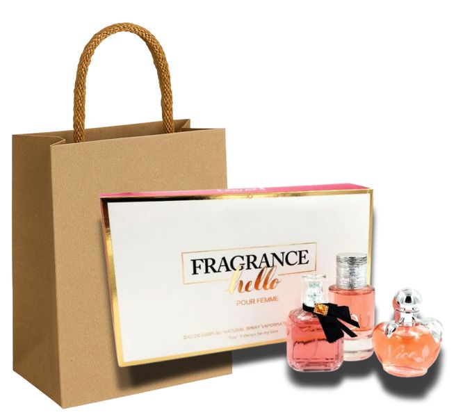 Fragrance Hello Pour Femme - 3 x 30ml EDP Pink Perfume Set &amp; Gift Bag COMBO
