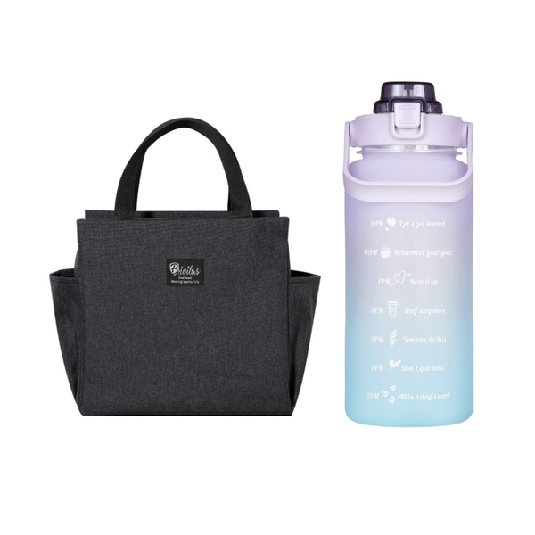 Large Thermal Insulated Lunch Bag + 2L Motivational Water Bottle - Orange