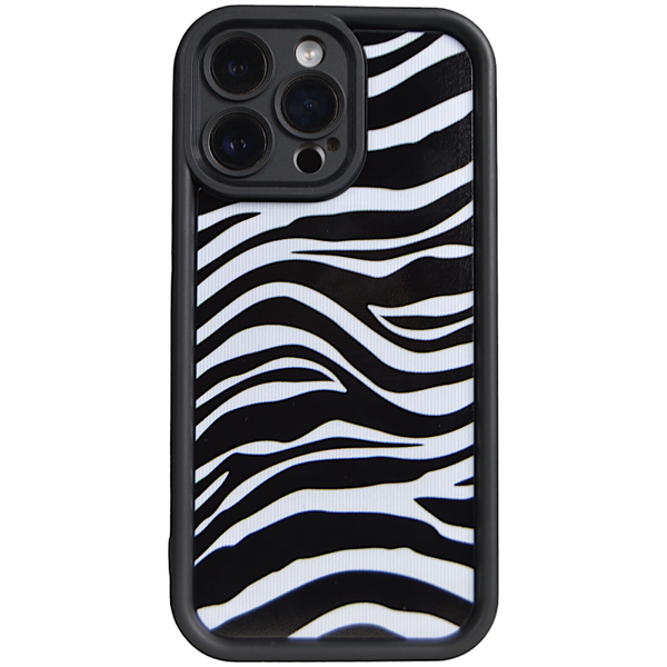 Black - Phone Case with Bubble Edge &amp; Zebra Print - Iphone 15 Pro Max