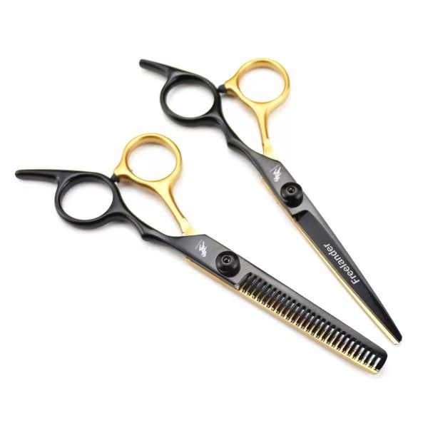6 Inch Black Gold Stainless Steel Thinning Scissors Hairdressing Scissors