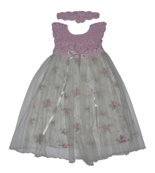Crocheted Christening Dress and Matching Head Band - Vintage - Cream