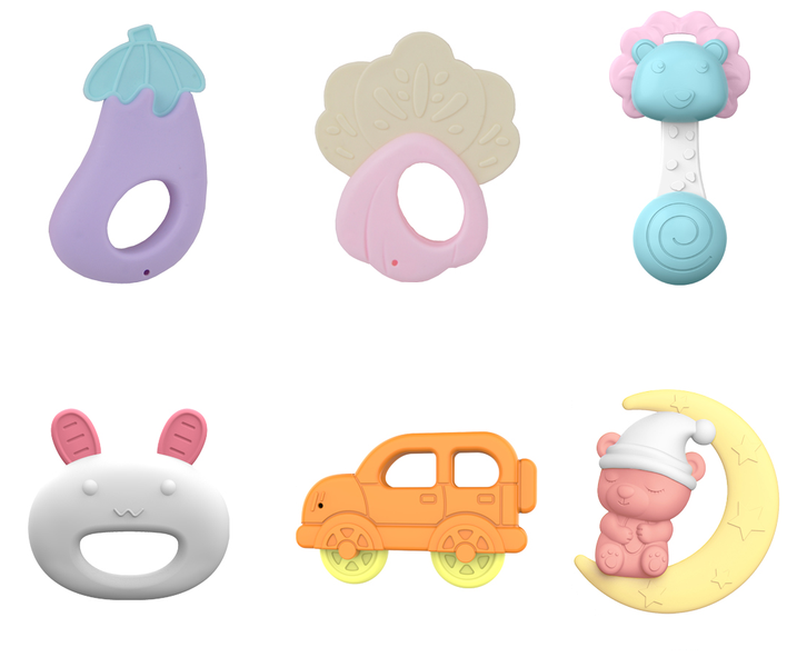 Baby Rattle &amp; Teether Toy Set - Boil-Safe Teething Relief Toys - 6 Pack