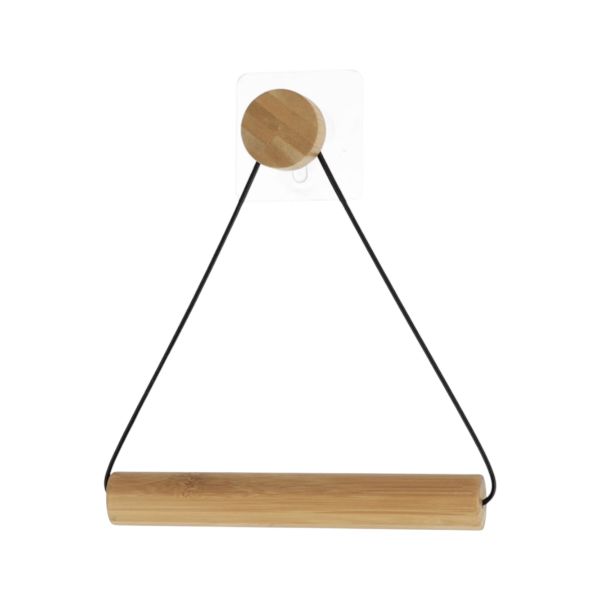 Bamboo Hanging Towel and Toilet Roll Holder - No Drill Wall Mount