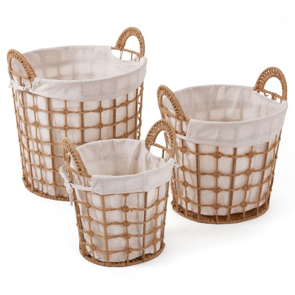 Chenshia 3Pc Woven Hemp Cotton Bedroom Laundry Toy Clothes Storage Basket