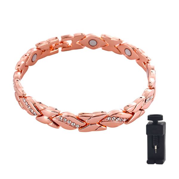 Rose gold weak magnetic diamond inlaid bracelet with regulator included