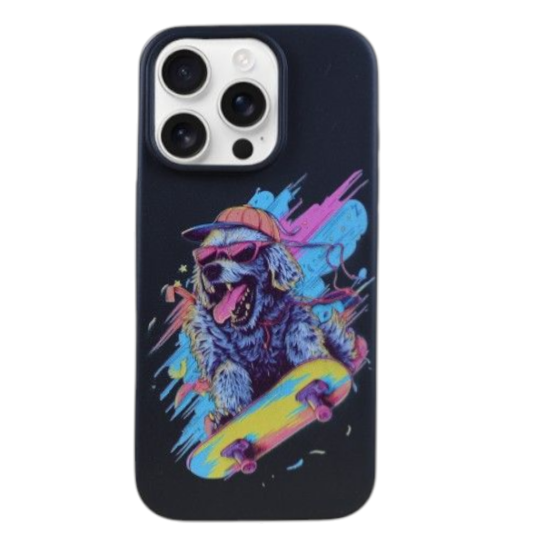 Vibrant Dog &amp; Skateboard Protective Phone Case compatible with IPhone 16P