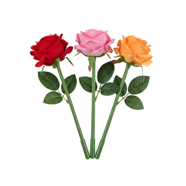 Realistic Rose Gel Pens 3-Pack - Floral Stationery Gift Set