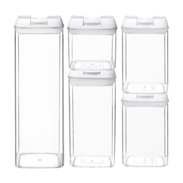 Pack of 5 White Clear Airtight Food Storage Container 1.9L/1.2L/0.8/L/0.5L