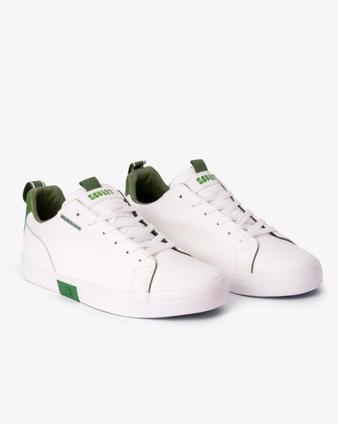 Soviet Mens Hollywood White/Moss Green Pu Vulcanized Lace Up Sneaker