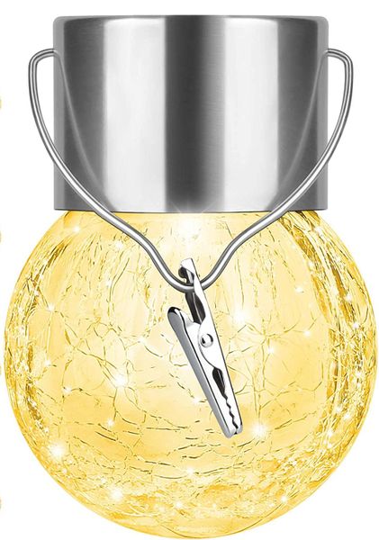 Cracked Glass Solar LED Lights,Set of 4 Outdoor Hanging Solar Lights