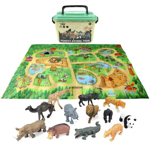Animal Alive Play Mat with Toy Figurines and Storage Box - Toys for Boys