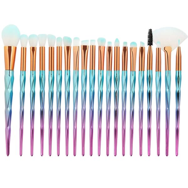 Professional 20 Pieces Diamond Handle Makeup Brush Set - Rose Red &amp; Gold