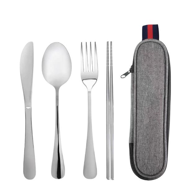 Bestby - 4-piece Portable Stainless Steel Cutlery with Carry Bag for Travel