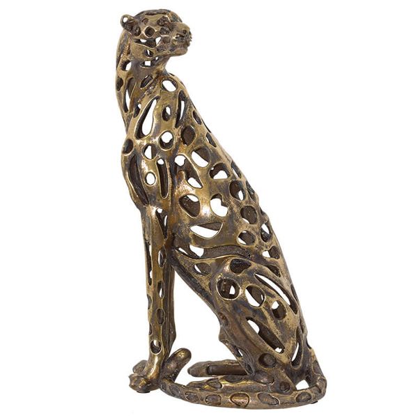 Antique Gold Sitting Cheetah Sculptured Statue -NAJ43U1