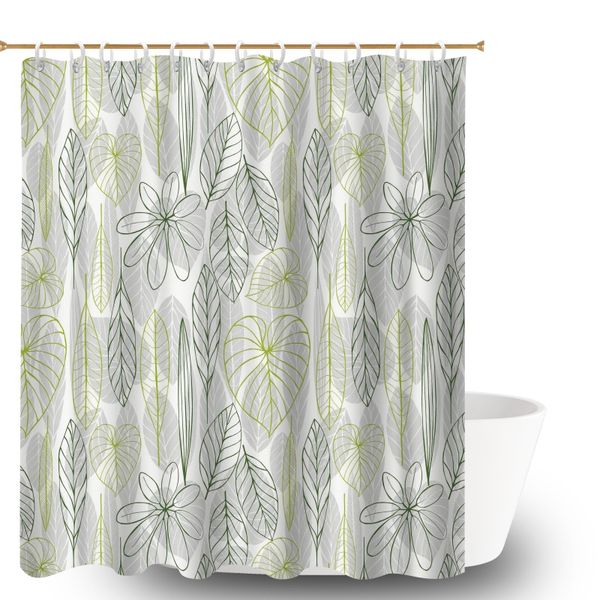 Waterproof Bath Room Curtain, 180x180cm Tropical Print Shower Curtain.