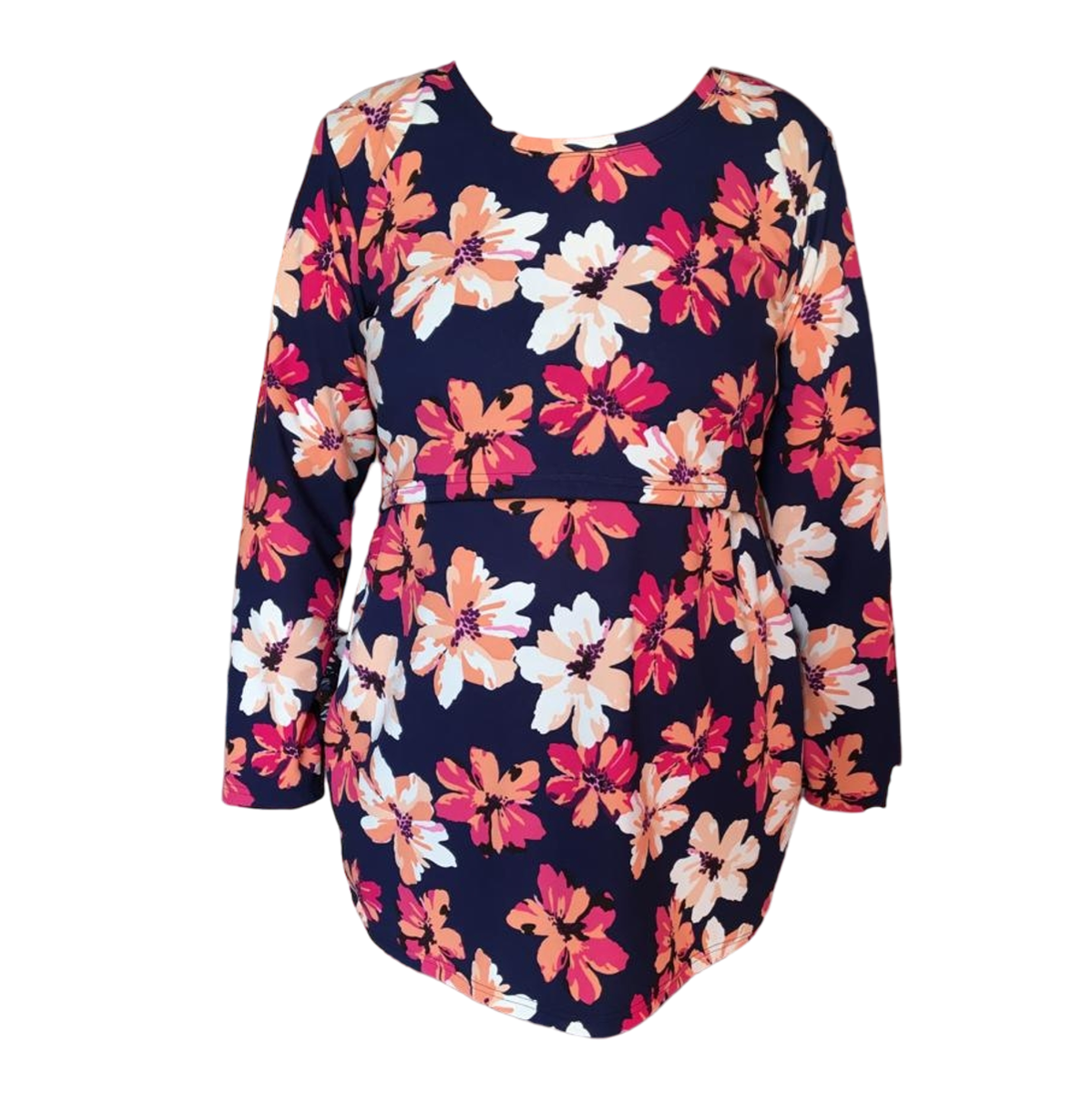 Corporate Maternity & Nursing Top Long Sleeve Navy Floral Printed