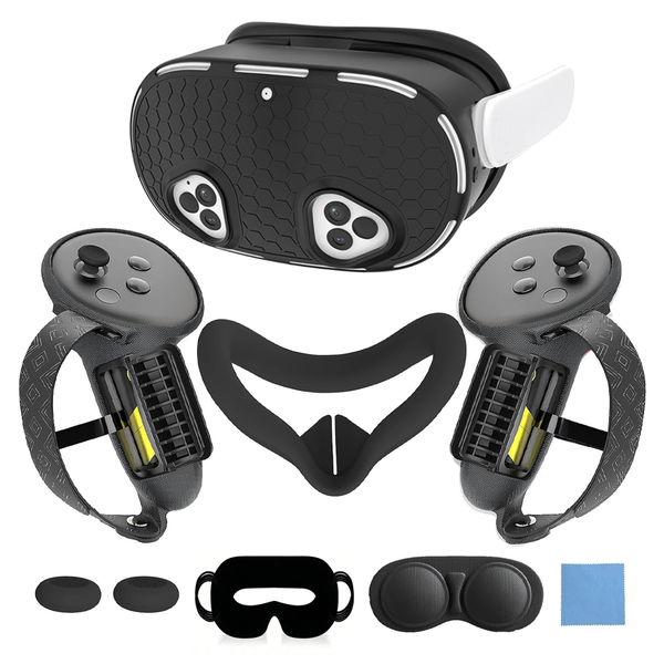 7-in-1 Silicone Cover Set for Meta Quest 3S with Upgrade Grips Black