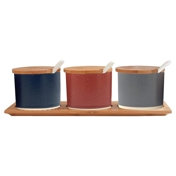 Kitchen Ceramic Seasoning Jar Set With Lid And Spoon - 10 Pieces Set
