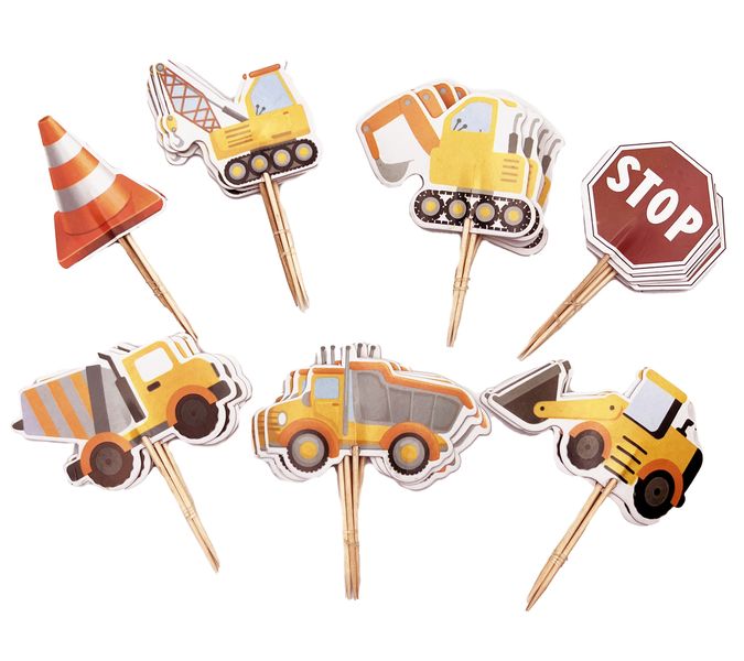 Construction Themed Cupcake Toppers - 24 Toppers