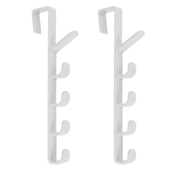 Wall Hanging 5 Hook Design Rack - White - 2 Piece
