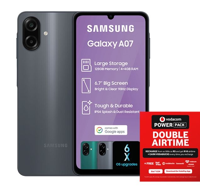 Samsung Galaxy A07 128GB LTE Dual Sim - Black + Vodacom SIM Card Pack