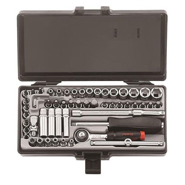 Force 1/4 Dr 57Pc Combi Socket &amp; Socket Bits Set 4-14 Hex Ph Pz Star